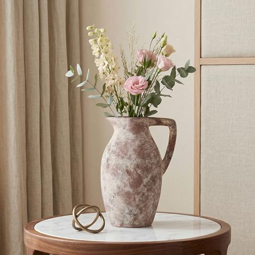 Ceramic Vase with Handle, 9.65 inch Tall Flower Vase Large Floor Vases Home Decor Coffee Table Decor for Living Room Bathroom Farmhouse Modern Boho Centerpieces Bookshelf Kitchen (Terra) - color: D-9.65"h-terra