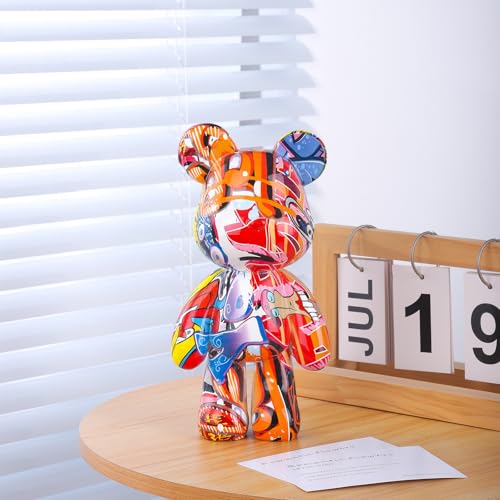 Bear Statue Resin Graffiti Animal Sculpture for Home, Office Decor, Abstract Design for Birthday, Anniversary and Gift Present (Graffiti) - color: Graffiti