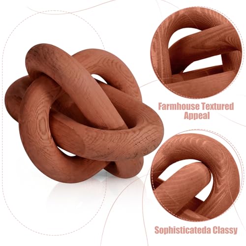 3 Pack Wooden Knot Decorations 3 Color Set Coordinated Boho Nautical Home Decor for Shelf, Wall, Tabletop, Sizes 3.94", 4.72", 5.91"(Rust) - color: Rust