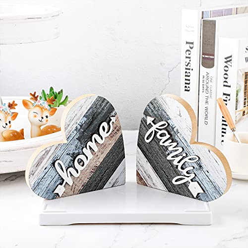 Jetec 2 Pcs Rustic Wooden Heart Table Decor, Daisy Farmhouse Home Decor, Bless This Home & Be Kind Sign for Living Room, Dining Room, Shelf & Mantel, Ideal Housewarming & Birthday Gift(Simple Style) - style: Simple Style