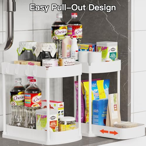 Ukeetap 2 Pack Multi-Purpose Pull-Out Storage Organizers, Under Sink Organizers and Storage for Bathroom & Kitchen, Under Cabinet Organizers and storage, 14.8 Inch, White - color: White, size: 14.8 Inch