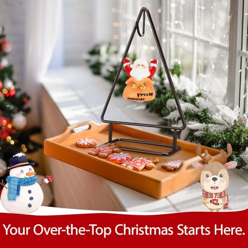 Cinnvoice 4 Pcs 10 Inch Ornament Display Stand Metal Christmas Tabletop Ornament Christmas Tree Shaped Display Stand Holder Farmhouse Xmas Tree for Balls Decorations Hanging Gift