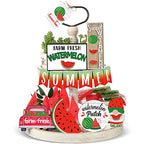 13 Pcs Summer Watermelon Tiered Tray Decor Set Farmhouse Wood Summer Wood Sign Hawaii Tiered Tray Decorations Tabletop Rustic Wooden Red Gnome Table Signs for Home Kitchen Table Decoration - style: Watermelon