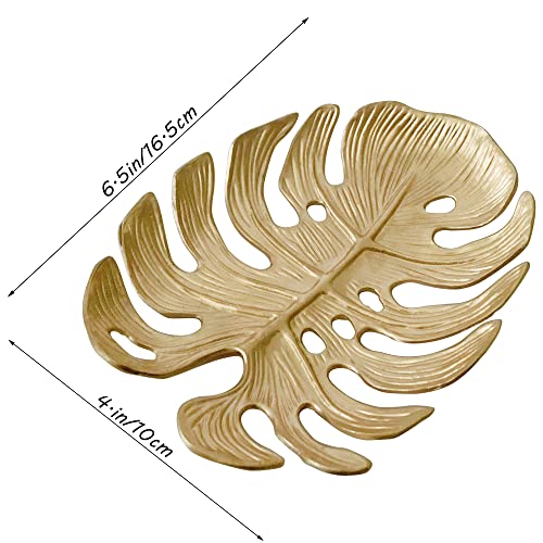 Small Leaf Shaped Trinket Dish, Decorative Gold Jewelry Dish Tray, Ring Hodler Dish Jewelry Organizer - color: Monstera Leaf