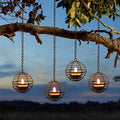 Solar Hanging Lanterns Outdoor Waterproof, Rust Iron Ball Candle Holder with Flickering Solar Powered Tea Lights, Perfect Chargeable Solar Lights for Backyard Patio Garden Fence Tree Decoration-4Pack - style: 4PK Hanging Lights