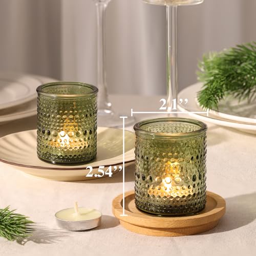 30 Pcs Green Votive Candle Holders, Glass Tea Lights Holder with Polka Dot Embossed, Vintage Candle Holder for Weddings, Home Decor, Baby Shower, Special Occasions - color: Green