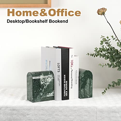 Koville Indian Natural Marble Bookends for Shelves, 13LBS Non-Slip Book Ends, Heavy Duty Marble Book Holders Organizer, Bookshelf Apartment Decor for Movies/CD/Video Games(Indian Green) - color: Green Marble-indian Green, size: 13lb