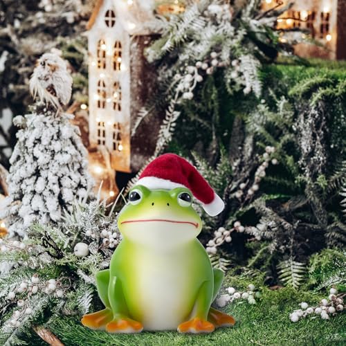 Christmas Frog Resin Statue - Christmas Frog Statue with Santa Hat for Xmas Tree Party Desk Decor Resin Figurine for Home Patio Office Decoration Cute Plant Statues for Tabletop Garden Decor - style: Christmas Frog