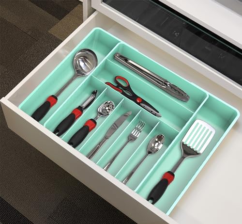 Simple Houseware Expandable Kitchen Drawer Flatware Organizer, Turquoise - color: Turquoise