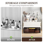 INVSSENE Stackable Makeup Organizer Countertop, Storage Perfume Skincare Cosmetic Lipstick Face Mask Makeup Brush Palettes, Ideal for Vanity Bathroom Counter - color: 3514 White+Coffee