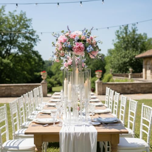 2PCS 5 Arm Candelabra,Clear Centerpiece for Table,Acrylic Centerpiece Stand for Wedding Reception,Acrylic Candle Holder for Event Celebration Wedding Birthday Home Christmas - size: 23.6inch-2pcs