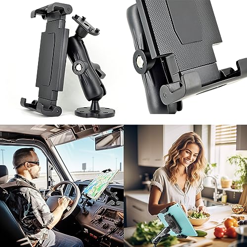 VAUBORTTI Aluminum Arm Heavy Duty Tablet Mount Drill Base - for 6.5"-12.9" Tablet iPad Pro/Mini, iPad Holder for Truck, Car,Dashboard,Desk,Wall-Swivel with 1 inch/25mm Ball Joint