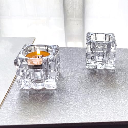 Crystal Ice Tea Light Candle Holders, Set of 2, Glass Candlestick Holders Tray for Bathtub, Bathroom, Livingroom