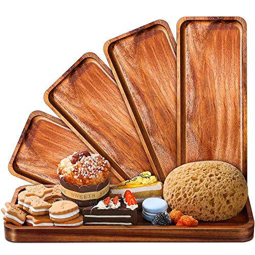 Roowest 5 Pack Solid Acacia Wood Serving Trays for Laser Engraving Rectangular Wooden Board for Food Appetizer Serving Tray Plates for Vegetables Fruit Cheese Housewarming Gifts(14 x 5.5 Inch) - size: 14 x 5.5 Inch