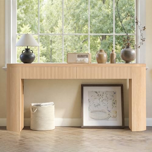 Itaar 63" Fluted Console Table with 2 Drawers, Modern Entryway Table with Storage, Long Sofa Table Behind Couch for Living Room, Hallway, Couch, Foyer, Oak - color: Oak
