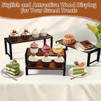 NANXITU 4 Pcs Wood Risers Display Stand, 4 Tier Cupcake Holder with Metal Frame Wooden Risers for Table Display, Perfume Collectibles Organizer Shelf, Tiered Riser for Vendors, Buffet Risers for Food Desserts Party Decor