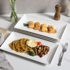 14 inch Ceramic Serving Platter - Rectangular Serving Trays Set of 4, Large Embossed Plates, Porcelain White Platters for Steak, Appetizer, Dessert, Tacos, Housewarming, Oven Dishwasher Safe