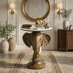 Elephant Sculptural Side Table, 19.69" W x 25.98" H Faux Marble Top, Resin Animal End Table, Unique Accent Table for Living Room, Gift for Housewarming - color: Yellow Elephant Head Statue