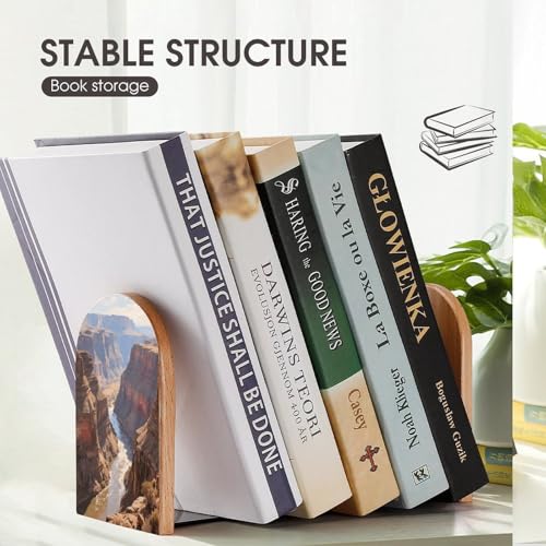 Personalized Wood Book Ends Metal Base Big Valley Landscape Printing Bookend Modern Heavy Duty Bookends for Home Or Office 1 Pair - color: Big Valley Landscape
