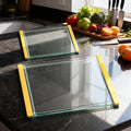 Tempered Glass Cutting Board Set for Kitchen Counter - Dishwasher Safe with Juice Grooves, Non-Slip Silicone Edges & Beveled Grip - 16"x12" & 12"x8" Serving Tray (Yellow) - color: Yellow