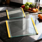 Tempered Glass Cutting Board Set for Kitchen Counter - Dishwasher Safe with Juice Grooves, Non-Slip Silicone Edges & Beveled Grip - 16"x12" & 12"x8" Serving Tray (Yellow) - color: Yellow