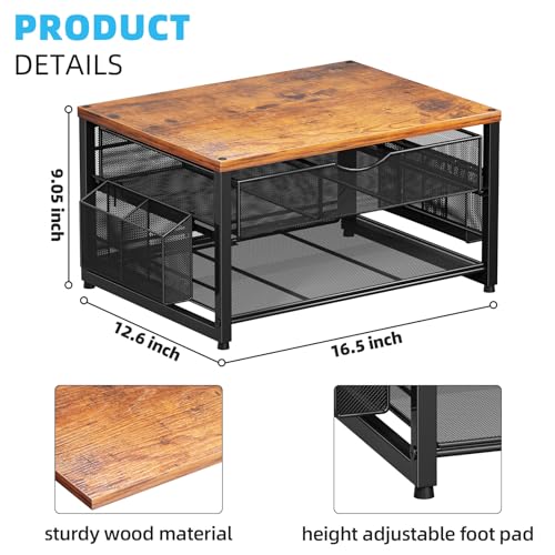 Marbrasse Wood Printer Stand for Desk, 2-Tier Desktop Printer Table for Home Office, Printer Stand with Storage Drawer 2 Pen Holders, Multi-Purpose Desk Organizer for Fax Machine Scanner(Wood Brown) - color: Wood Brown
