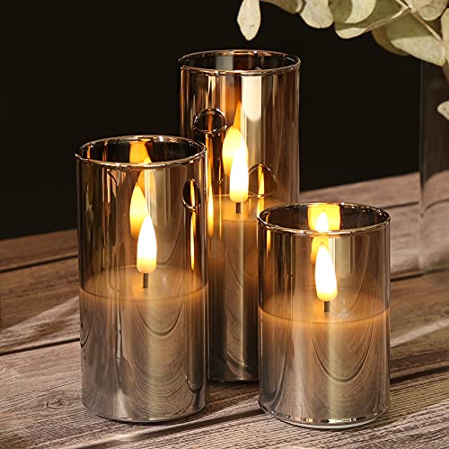 Eywamage 5 Pack Grey Glass Flameless Candles with Remote, Flickering Slim Tall LED Pillar Votive Candles Battery Included - color: Gray