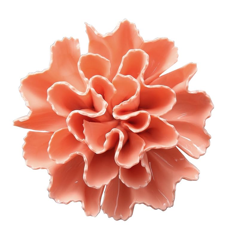 Carnation 3.15" Ceramic 3D Wall Art, Handmade Porcelain Flower Decoration for Home Office Decor (Orange Pink) - color: Orange Pink,Carnation，3.15"
