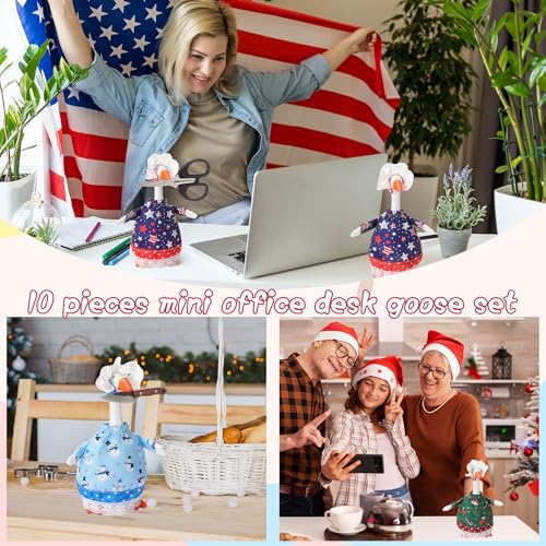 Weysat 10 Set Holiday Mini Desk Goose Outfit 250th Anniversary Summer Mexican 4th for July Magnetic Geese Statue Felt Fabric Costume for 7 Inch Desktop Goose Table Decor Gifts(Lovely Style,Fabric) - style: Lovely Style
