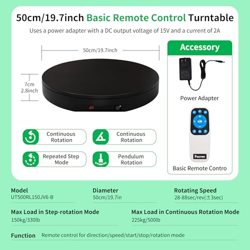 Ultra-Thin&Heavy Duty Remote-Controlled Motorized Turntable,Motorized Rotating Display Stand,Speed-Adjustable Rotating Platform,Human 3D Scan Electric Turntable for Scan,Showcase(19.7in/Black) - size: 19.7inch/Black/600Lbs Load