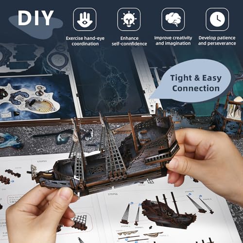 MiniCity Book Nook Kitwith Dust Cover and LED Light, 3D Wooden Puzzle Bookend Bookshelf Insert Decor for Teens and Adults (The Song of Sirens) - style: The Song of Sirens