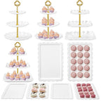 Kootek Dessert Cupcake Stand, 10pcs Dessert Table Display Set, 3 Tiered Cup Cake Holder Tower Stand Riser& Cookie Serving Trays for Wedding, Tea Party, Birthday, Baby Shower - color: Gold & White, size: 10 Set