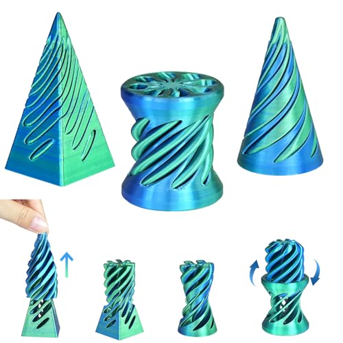 3PCS Impossible Cone,3D Printed Spiral Cone Fidget Toys,Impossible Pyramid Passthrough Sculpture,Stress Relieving Toys for Adults and Kids,Stocking Filler White Elephant Gifts(Blue Green) - color: Blue Green