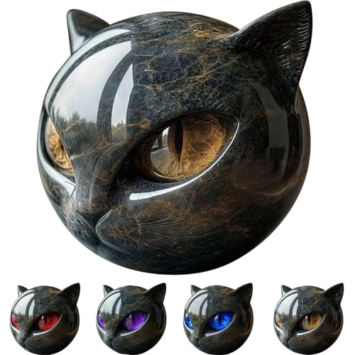 Black Cat Stone Sculpture Figurine Handcrafted Marble-Look Resin Statue with Amber Eyes, Elegant Home & Office Shelf Décor, Halloween Cat Figurine Gift for Animal Lovers (Gold) - color: Gold