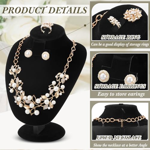 RattanView 2 Pcs Black Velvet Jewelry Display Set Necklace Mannequin Bust Stand T Bar Bracelet Holder for Retail Home Decor - color: Black