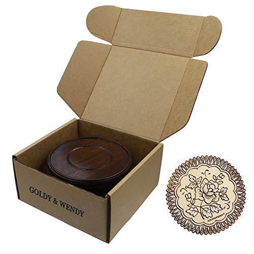 GOLDY&WENDY Oriental Luxury Round Elm Solid Wood Vase Display Stands Pedestal Base, Bat Pattern 3.15 in Diameter - size: 3.15X3.15X1.6 in