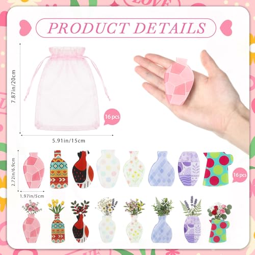 Ceenna 16 Pcs Mini Vase Magnets for Fridge Gift with Organza Bags Cards Tiny Refrigerator Decoration Office Kitchen Locker Whiteboard for Female Coworker Teacher Nurse Plant Lovers End of Year Gifts