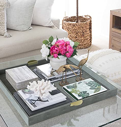 HofferRuffer Extra Large Square Serving Tray, Elegant Faux Leather Ottoman Tray with Gold Hardware Handles, Serve Tea, Coffee or Breakfast in Bed, 23.6 x 23.6 inches (Large Square) - color: Dark Grey, size: 23.6" x 23.6" x 2"