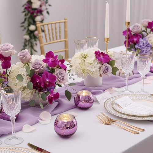 24 Pcs Purple Votive Candle Holders for Wedding Decor, Purple Mercury Glass Candle Holders for Table Centerpieces, Tea Light Holder for Wedding Bridal Shower Party Supplies - color: Purple