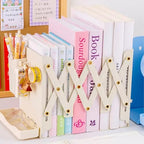 Adjustable Metal Bookends Heavy Duty for Shelves, 2 Dividers, Side Organzier, Anti-Slip Design Expandable Book Ends for Desk, Office(White, 18 inches Max)