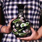 9.45'' China Style Decorative Vase, Classic Ceramic Vases for Art Home Decoration, Chinese Retro Porcelain Ceramic Vase with Base, Beauty Lotus Flower Painting, Black