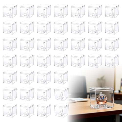 Championship Ring Display Case, Clear Acrylic Challenge Coin Holder Small Showcase with Mini Card Stand Holder, Memorabilia Box for Baseball, Super Bowl, Football Ring, Collectibles Jewelry (32)