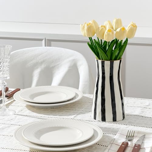 SIDUCAL Elegant Black and White Striped Ceramic Vase – Modern Home Décor Flower Vase for Living Room, Office, Dining Room, Shelf, Entryway, Wedding, Table - color: Black and White Stripes