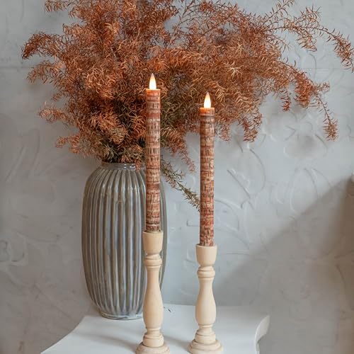 Flameless Taper Candles Flickering with Remote and Timer, 3D Moving Flame Taper Candle Battery Operated to 400 Hours, 9 Inch Window Candles, (Palm Bark) - color: Palm Bark