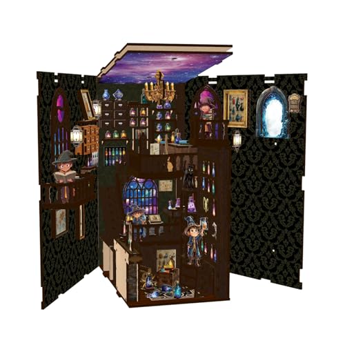 Book Nook Kit - DIY Miniature Dolls House Kit with Furniture and LED Light, 3D Puzzle Wooden Art Bookends, Model Kits for for Adults and Teens (Potion Master) - style: Potion Master