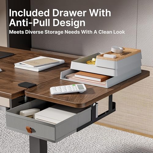 PEGZONE Desk Extender Tray, 24" x 12" Clamp On Desk Shelf, Desk Extension with Storage Drawer, Table Desk Arm Rest, Clamp On Keyboard Tray for Office and Home, Workstation Organizer, Medium, Walnut - size: 24 x 12 inch, style: Walnut with Drawer