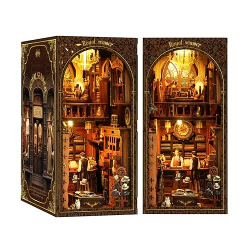 Book Nook Kit - DIY Miniature Dolls House Kit with Furniture and LED Light, 3D Puzzle Wooden Art Bookends, Model Kits for Adults and Teens (Royal Tailor Shop)