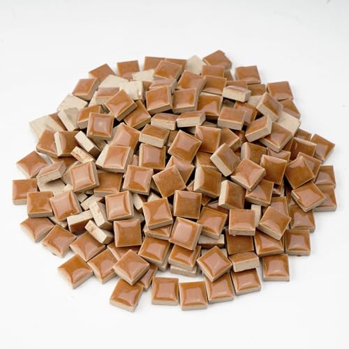Mosaic Tiles for Crafts Bulk Ceramic,300g Mosaic Supplies,Square,Smoothed Edges,Great for Bathroom Flower Pot Outdoor Tables Coasters,Brown - color: Brown