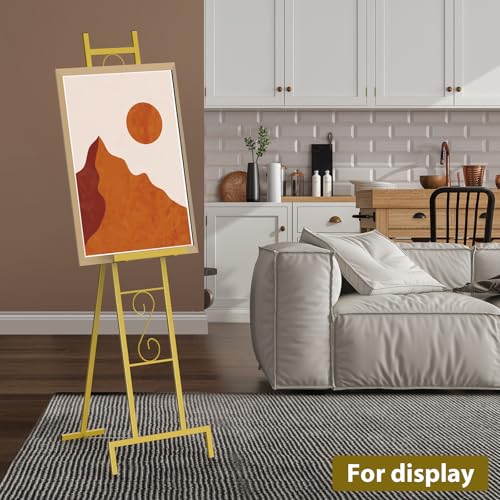 2 Pack Gold Easel Stand for Sign, Adjustable Metal Easels with Chain Support, Welcome Sign Stand for Painting, Display, Poster Picture, Wedding Sign (17" x 17" x 58") - style: 2pack-Gold