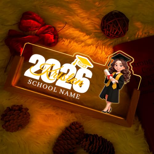 Custom Name Plate for Desk, Personalized Light Up Acrylic Desk Name Plate, Personalized Graduation Gifts 2026 for Him Her, Class of 2026 Graduate Gift, High School College Grad Gift (Graduation Girl) - color: Graduation Girl
